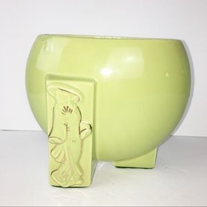 Mid Century Modern JOAN LEA CREATIONS Round Mod GreenVASE  22K GOLD Vintage